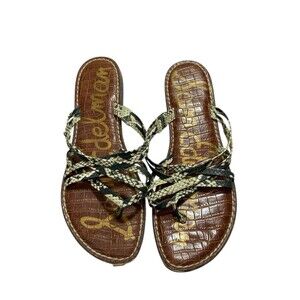SAM EDELMAN Georgette US 8.5 M Faux Ivory Gray Snake Thong Sandals Flats Shoes